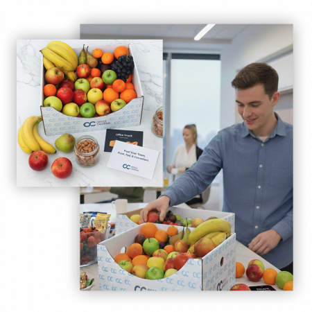 Man choosing fruit from an office fruit box